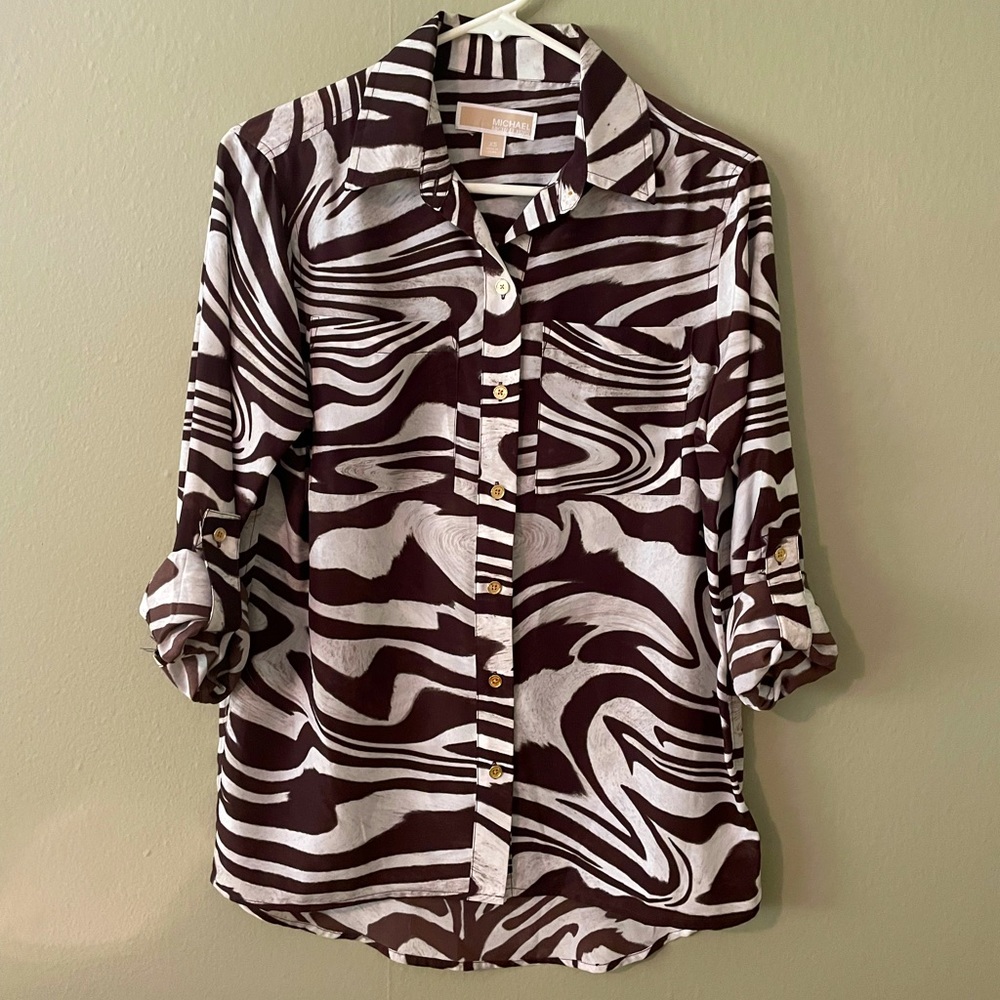 MICHAEL Michael Kors Black and White Swirl Button-Up Blouse